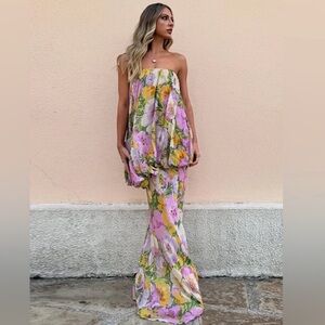 Zara tube dress gown bubble layer one tier Floral Strapless dress